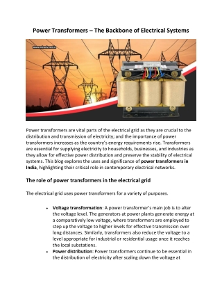 Power Transformers – The Backbone Of Electrical Systems