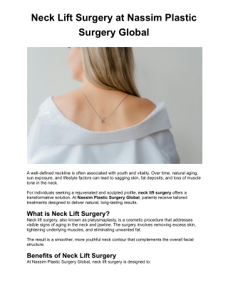 Neck Lift Surgery at Nassim Plastic Surgery Global