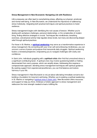 Stress Management in New Brunswick_ Navigating Life with Resilience