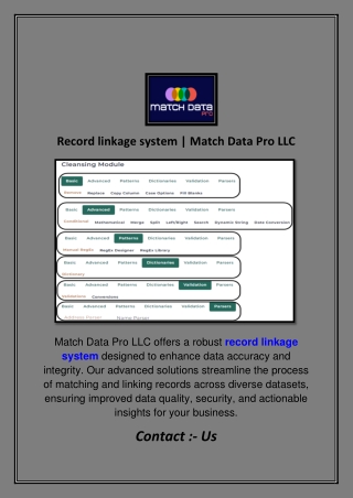 Record linkage system | Match Data Pro LLC