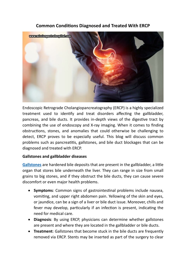 common conditions diagnosed and treated with ercp