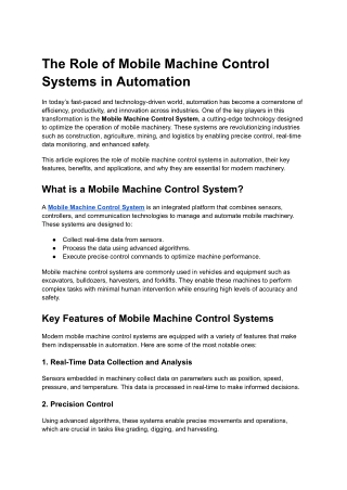 The Role of Mobile Machine Control Systems in Automation