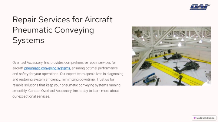 repair services for aircraft pneumatic conveying