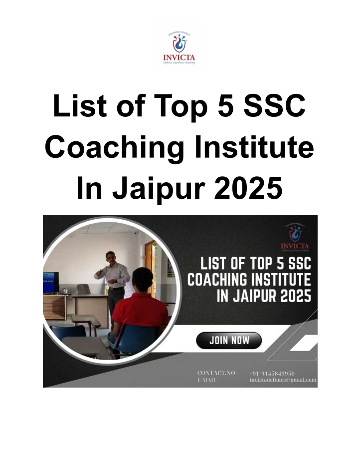 list of top 5 ssc coaching institute in jaipur