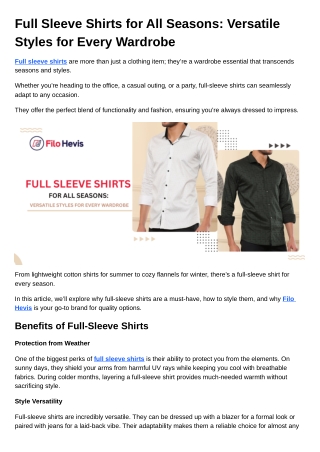 Full Sleeve Shirts for All Seasons Versatile Styles for Every Wardrobe