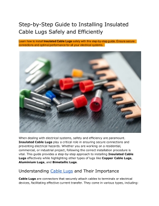 Step-by-Step Guide to Installing Insulated Cable Lugs Safely and Efficiently