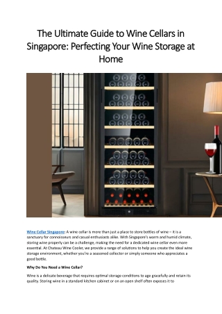 The Ultimate Guide to Wine Cellars in Singapore Perfecting Your Wine Storage at Home