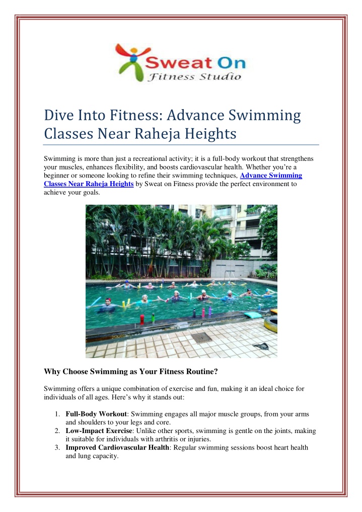 dive into fitness advance swimming classes near