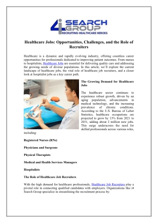 Explore Healthcare Jobs - i4 Search Group
