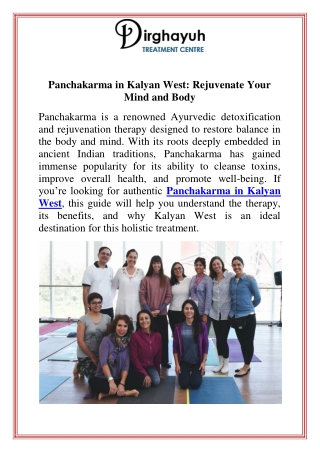 Panchakarma in Kalyan West Rejuvenate Your Mind and Body