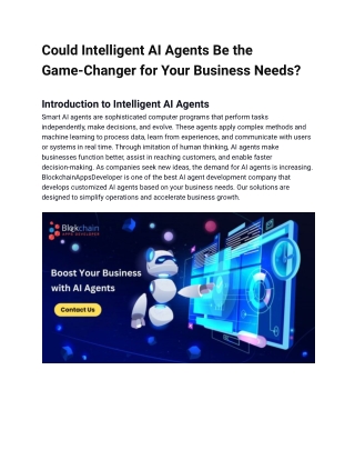 Could Intelligent AI Agents Be the Game-Changer for Your Business Needs_ _ BlockchainAppsDeveloper