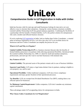 Comprehensive Guide to LLP Registration in India with Unilex Consultants