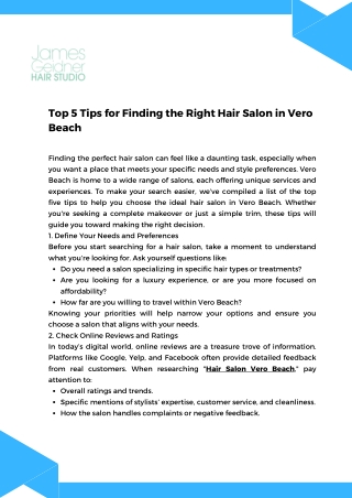 Top 5 Tips for Finding the Right Hair Salon in Vero Beach