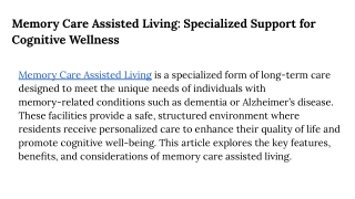 Memory Care Assisted Living_ Specialized Support for Cognitive Wellness