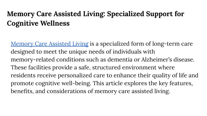 memory care assisted living specialized support