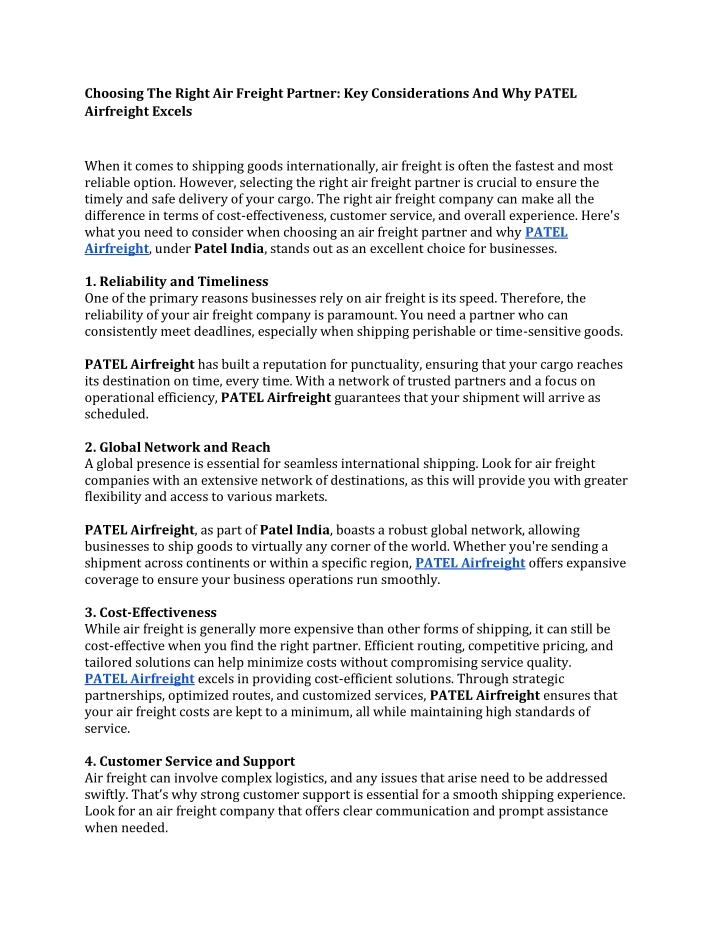 choosing the right air freight partner