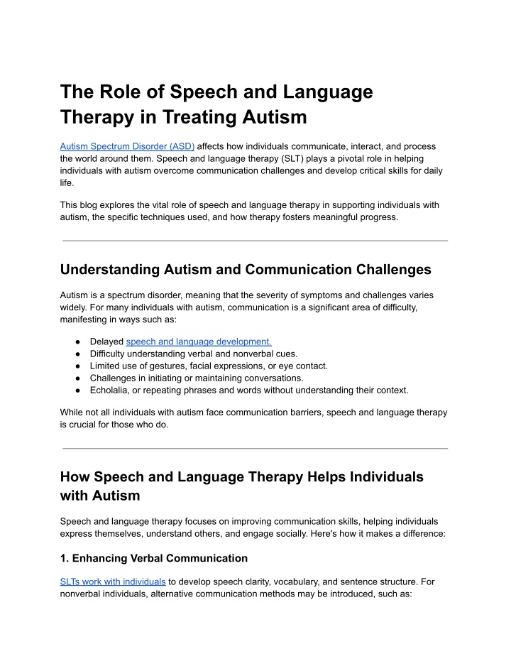 the role of speech and language therapy