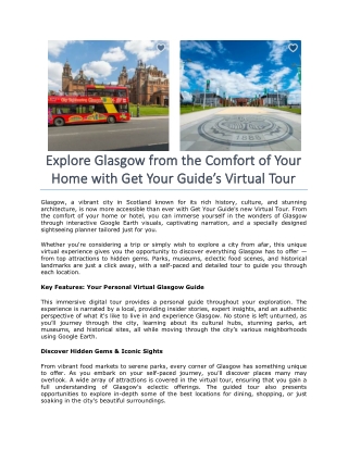 Explore Glasgow from the Comfort of Your Home with Get Your Guide’s Virtual Tour