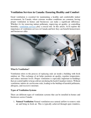 Ventilation Services in Canada