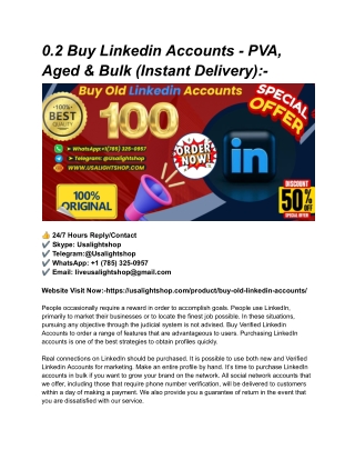 0.2 Buy Linkedin Accounts - PVA, Aged & Bulk (Instant Delivery)
