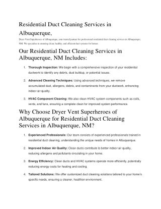 Residential Duct Cleaning Services in Albuquerque