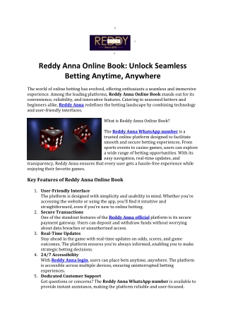 Reddy Anna Online Book- Unlock Seamless Betting Anytime- Anywhere