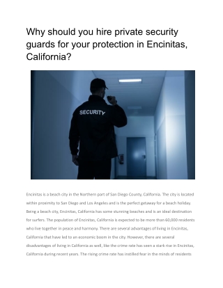 Why should you hire private security guards for your protection in Encinitas, California