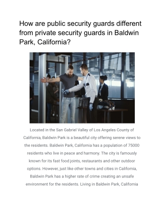 How are public security guards different from private security guards in Baldwin Park, California