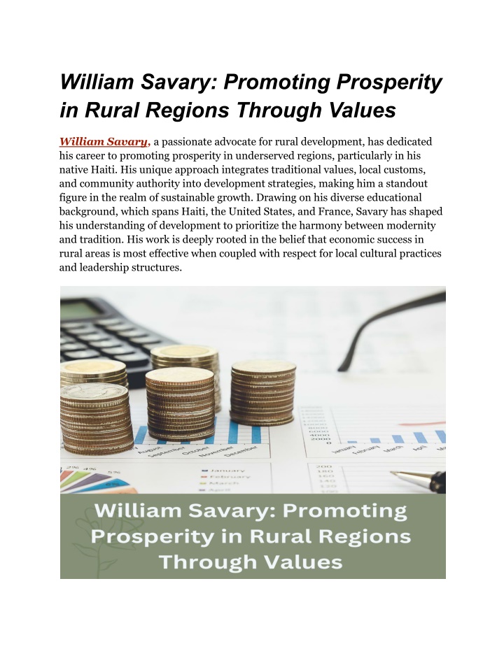 william savary promoting prosperity in rural