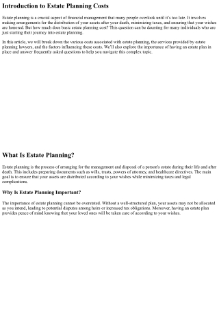 How Much Does Basic Estate Planning Cost? A Breakdown