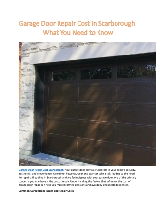 Garage Door Repair Cost in Scarborough What You Need to Know