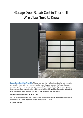 Garage Door Repair Cost in Thornhill What You Need to Know