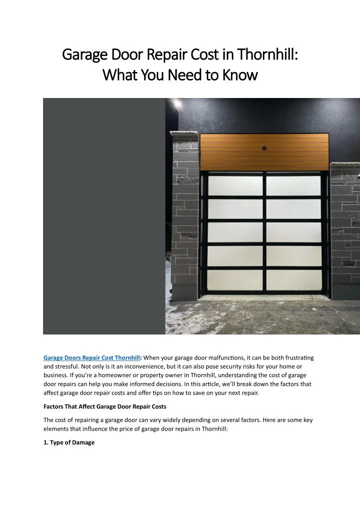 garage door repair cost in thornhill garage door