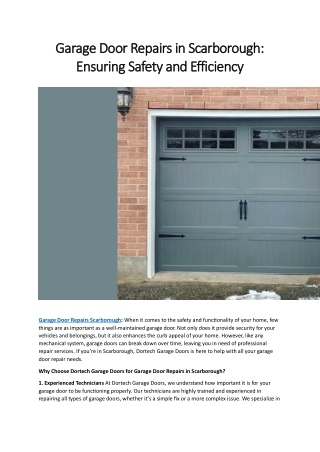 Garage Door Repairs in Scarborough Ensuring Safety and Efficiency