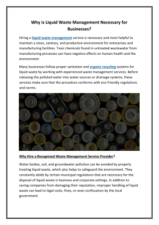 Why is Liquid Waste Management Necessary for Businesses