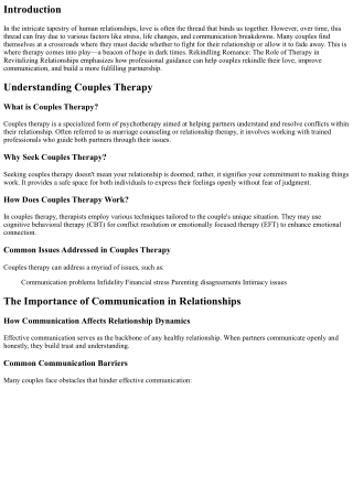 Rekindling Romance: The Role of Therapy in Revitalizing Relationships