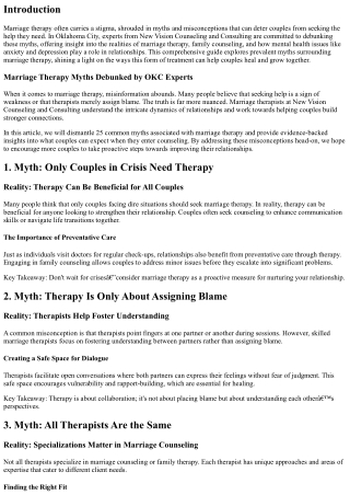 Marriage Therapy Myths Debunked by OKC Experts