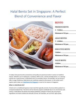 Halal Bento Set in Singapore A Perfect Blend of Convenience and Flavor