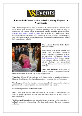VS Events: Hire Russian Belly Dance Artists in Delhi Today