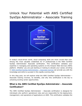 unlock your potential with aws certified sysops