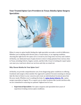 Your Trusted Spine Care Providers in Texas Bsiofsa Spine Surgery Specialists