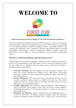 Production Planning and Control Engineer