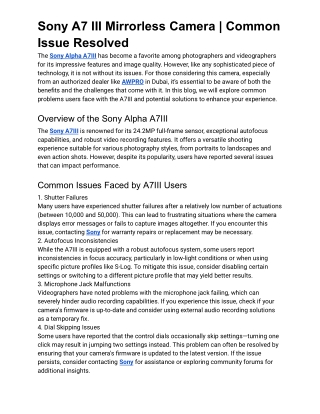 sony a7 iii mirrorless camera common issue