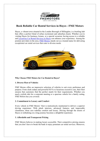 Book Reliable Car Rental Services in Hayes - FMZ Motors