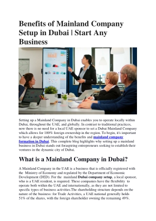 Benefits of Mainland Company Setup in Dubai