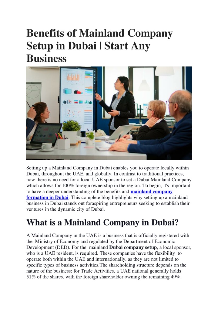 benefits of mainland company setup in dubai start