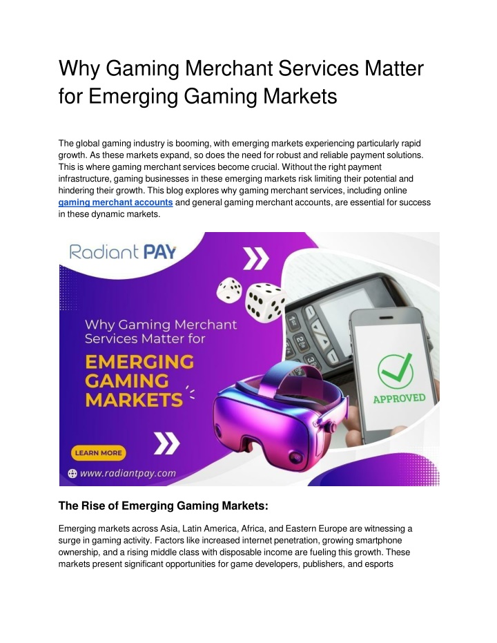 why gaming merchant services matter for emerging gaming markets