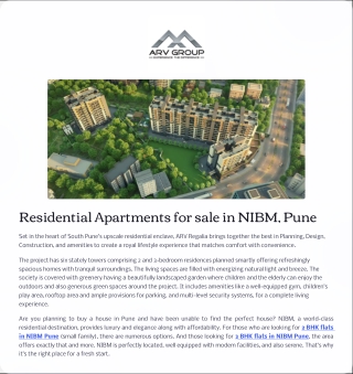 Discover Modern Living: Residential Apartments for Sale in NIBM at ARV New Town