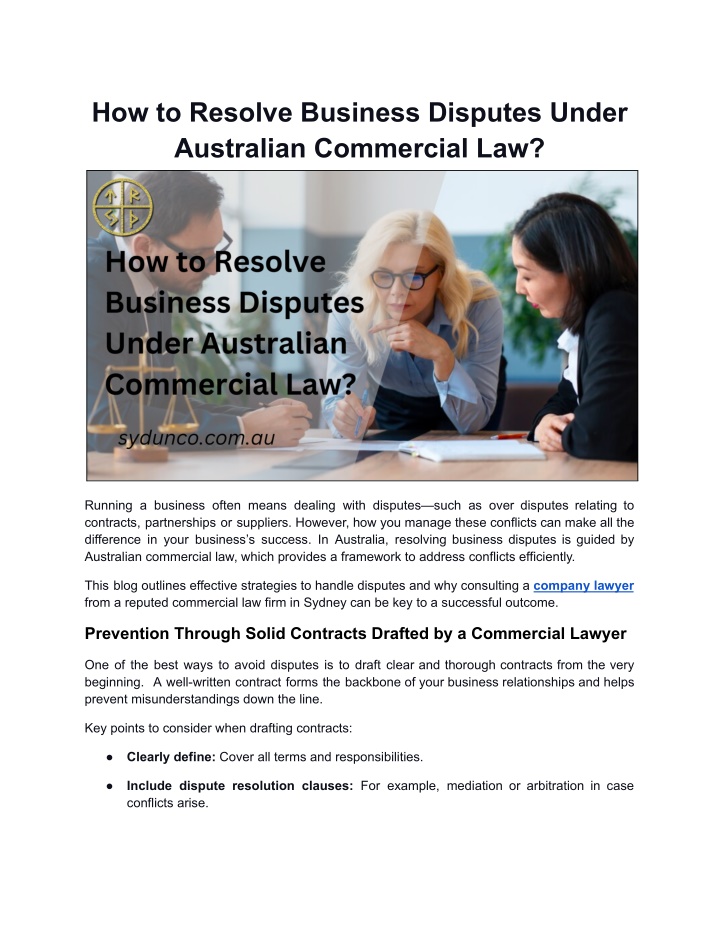 how to resolve business disputes under australian