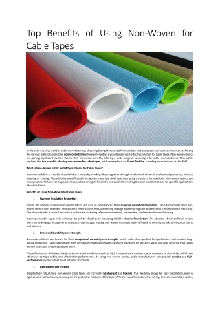 Top Benefits of Using Non-Woven for Cable Tapes